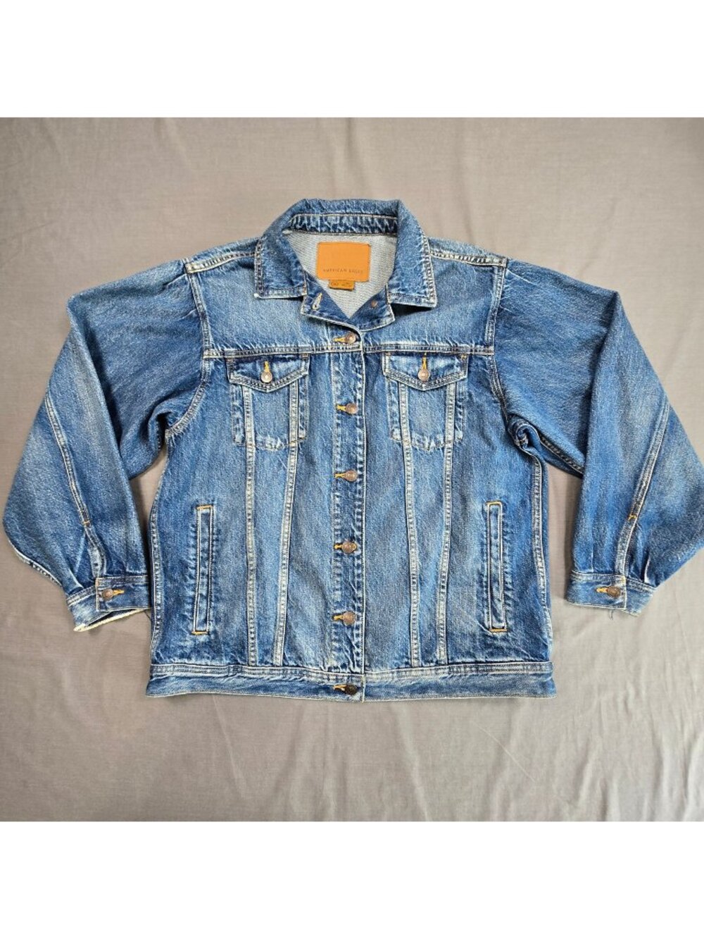 American Eagle Mens Large Denim Jacket Blue Button Front Classic Cotton Casual